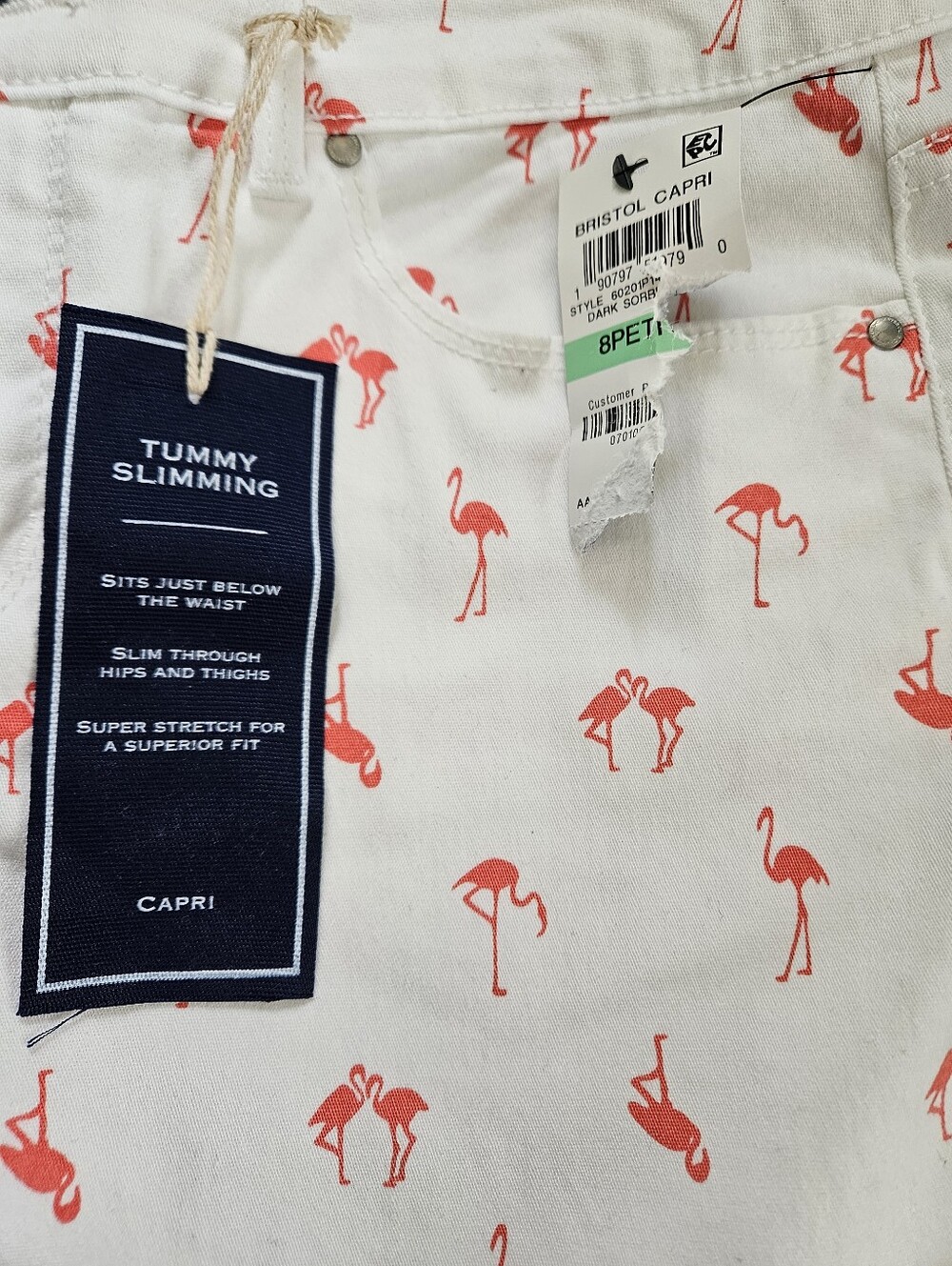 Charter Club White Jeans with Coral Flamingo Print  *sale Til 7/6/26